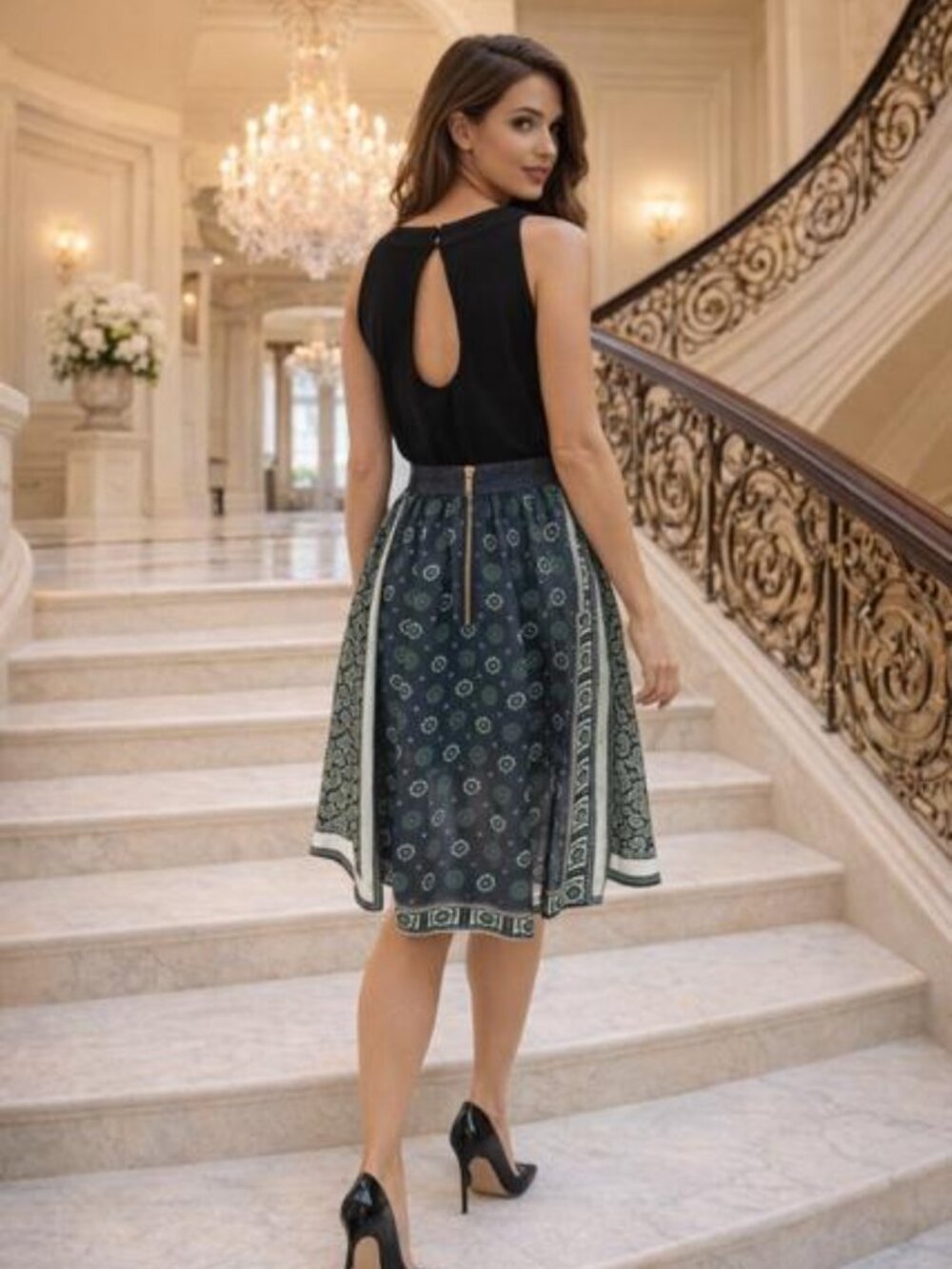 Michael Kors Green, Navy & White Paisley Scarf Print Mini Skirt Sz-6 NWT $110 - Picture 3 of 6